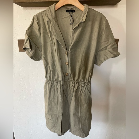 Cotton On| Olive Cargo Linen Romper, Short Sleeve, Size Large••• - Picture 6 of 13